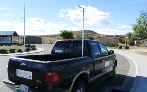 Truck with wind sensor mounted