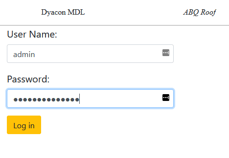 Dyacon MDL web interface login